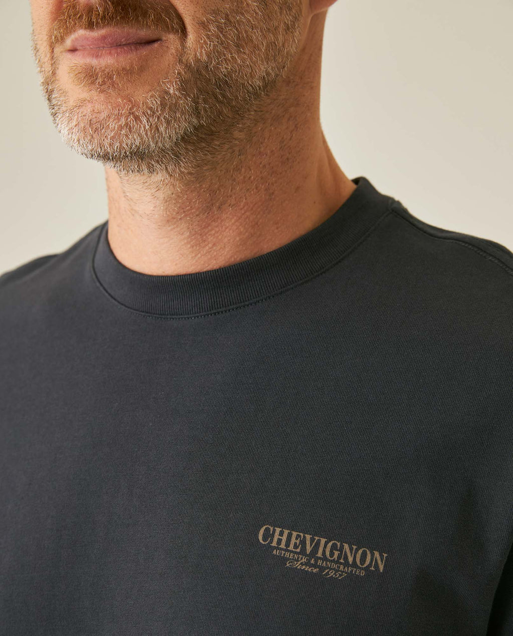 Mens T-Shirt Classic Fit Short Sleeve Cotton Jersey Polonia Rustic Vintage Heart Point Print Back Appliqué - Gray 63_641H022_GRI190000_5