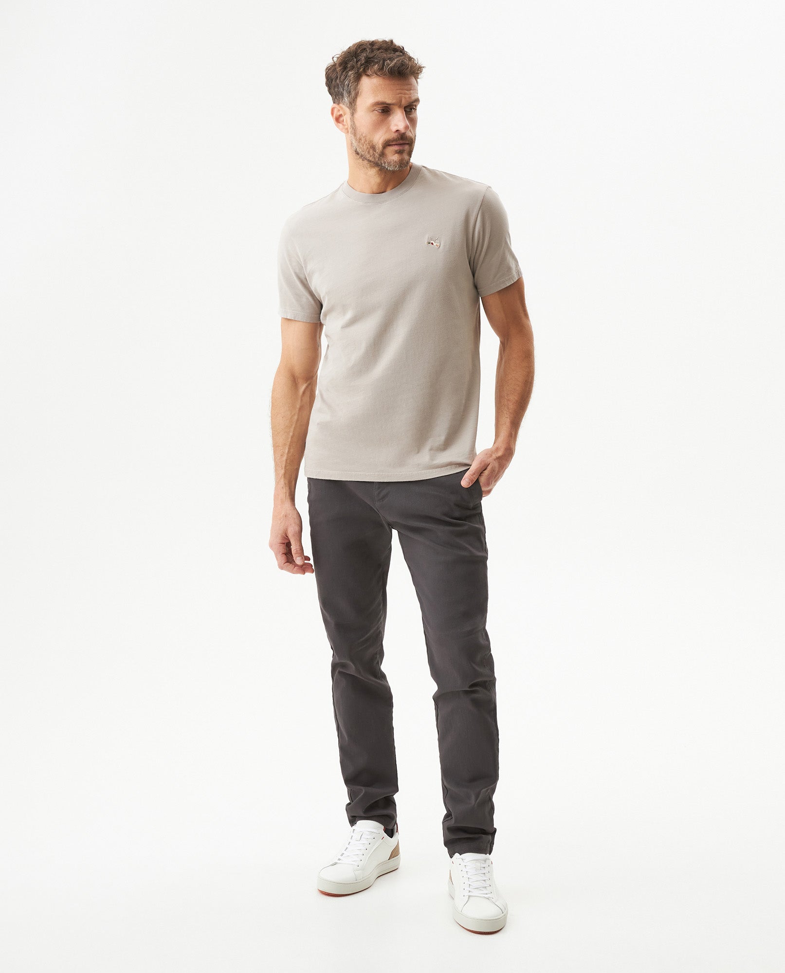 Men's Slim Fit Crew Neck T-shirt in Cotton Stretch Blend, Navigate - 3