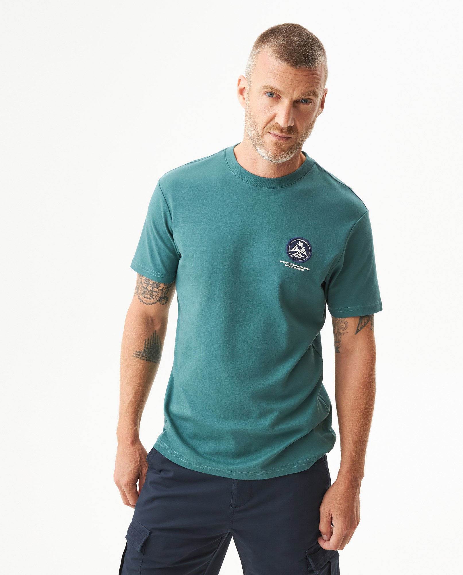 Men's Slim Fit Short Sleeve T-shirt in Cotton, Sailor - 2