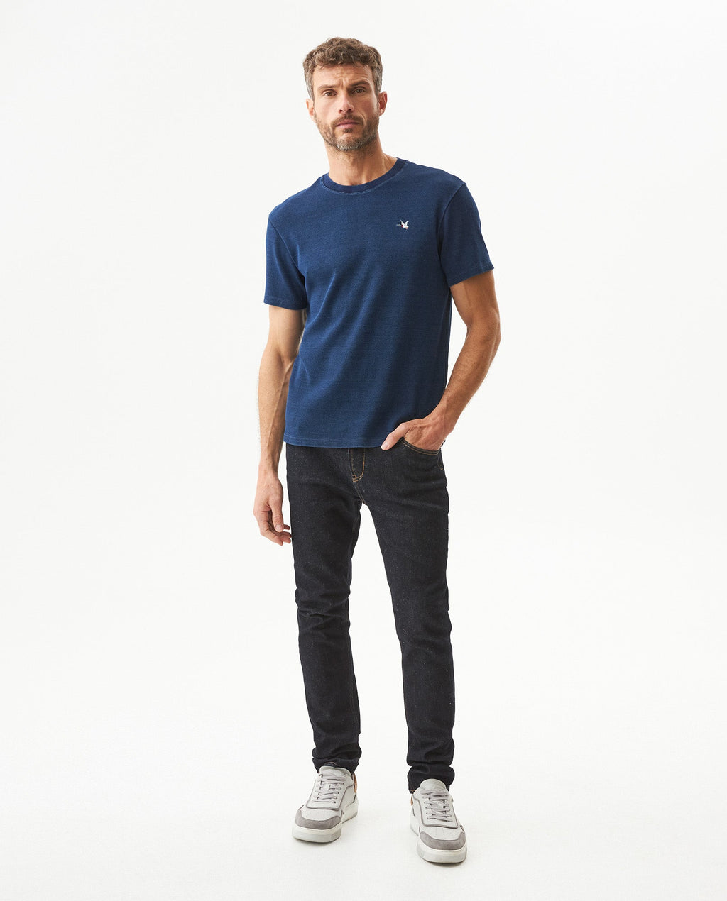 Men's Denim Thread Slim Fit T-shirt in Cotton-Polyester, Maritime - 3